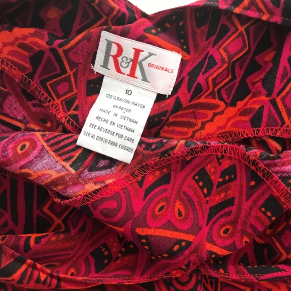 R & K Originals Dropped Waist Red & Black Tribal Print Maxi Dress 10 - Picture 6 of 9